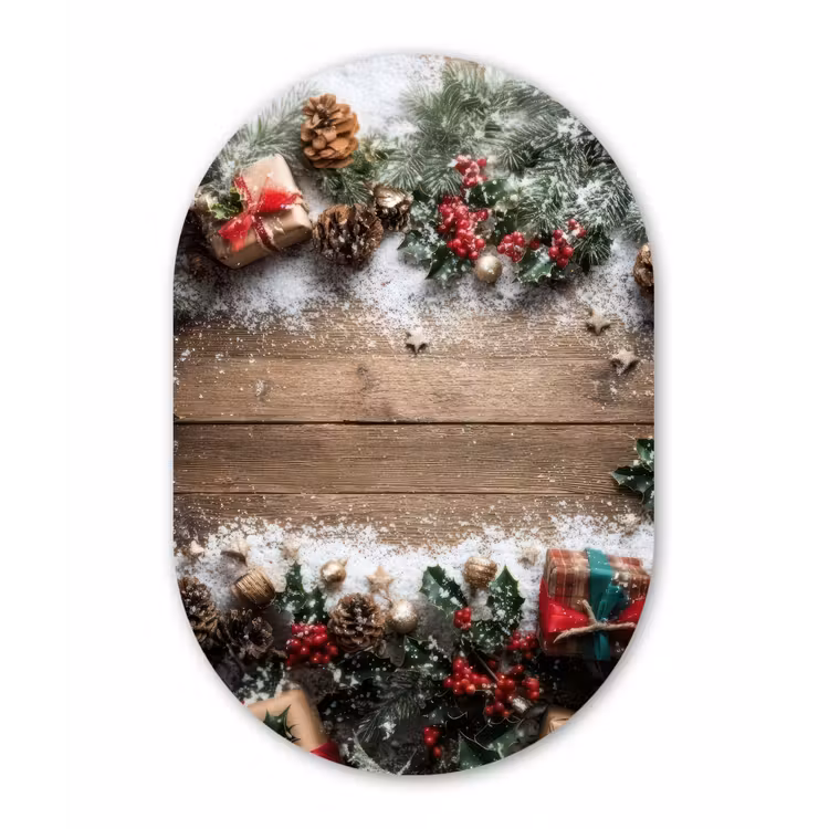 Kerstdecoratie - Geschenken - Hout - Veelkleurig Wandcirkel Ovaal Forex klein -3d