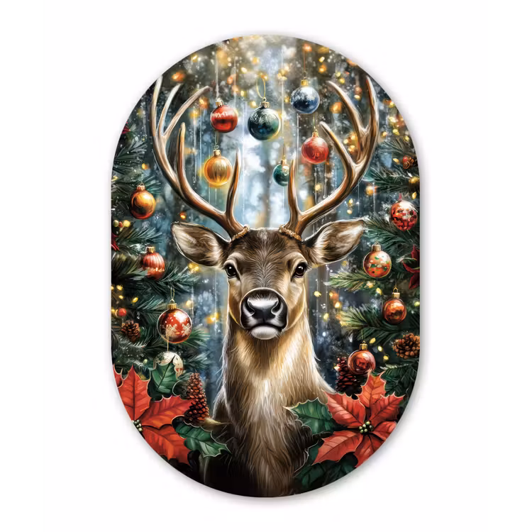 Kerstfeest - Dennenbos - Rood Wandcirkel Ovaal Forex klein -3d