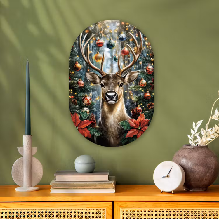 Kerstfeest - Dennenbos - Rood Wandcirkel Ovaal Forex klein -sfeer2