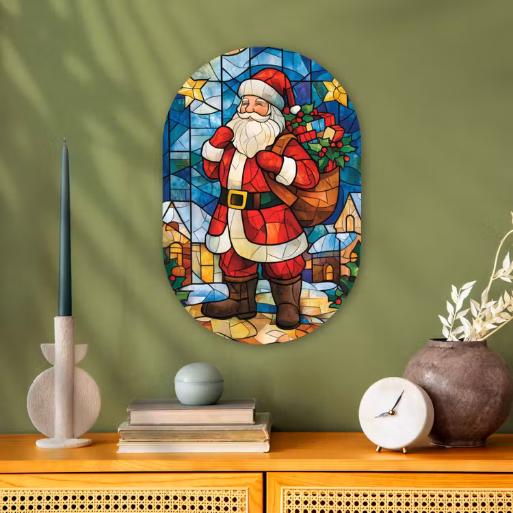 Kerstman - Glas - Kleurrijk Wandcirkel Ovaal Forex klein -sfeer2