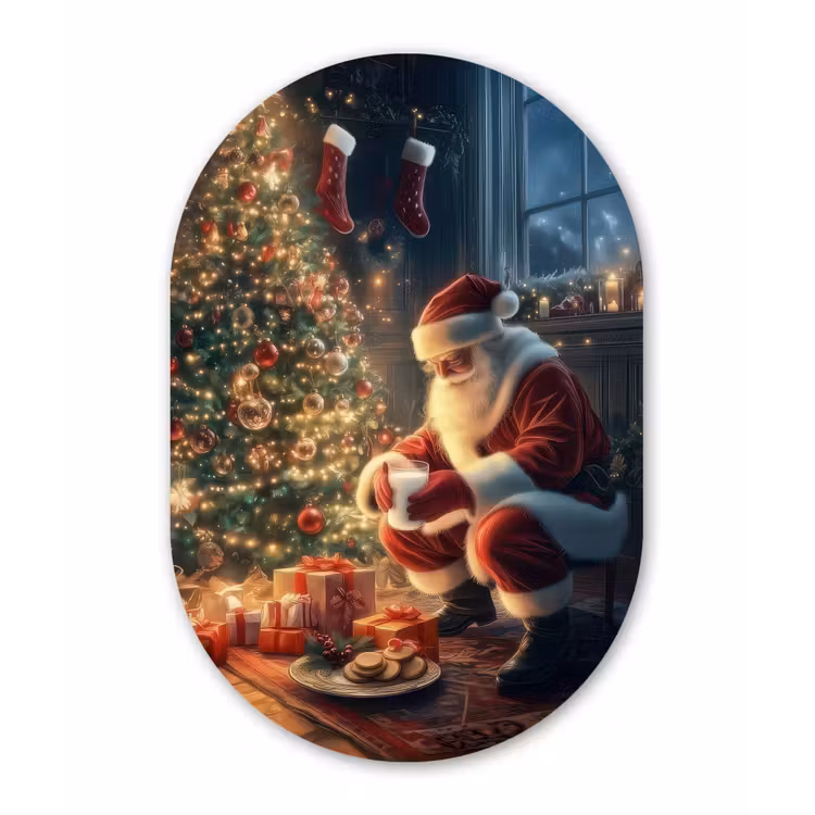 Kerstman - Haard - Donker Wandcirkel Ovaal Forex klein -3d