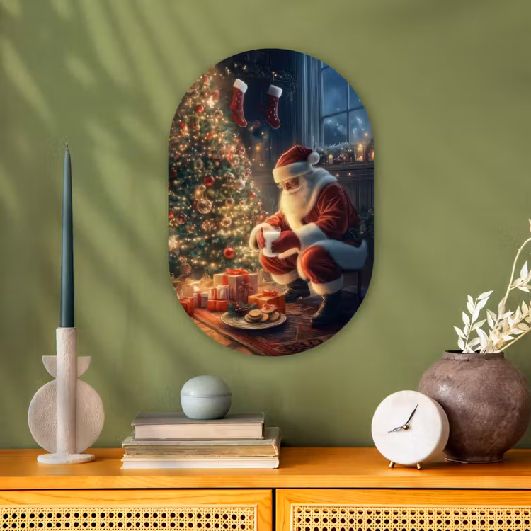 Kerstman - Haard - Donker Wandcirkel Ovaal Forex klein -sfeer2