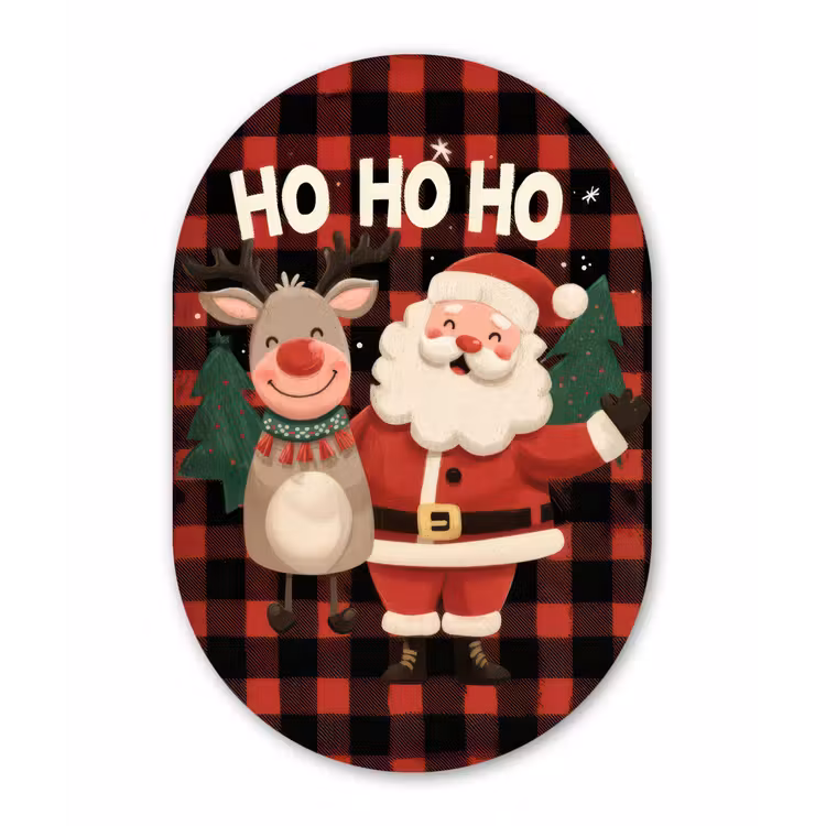 Kerstman - Rendier - Tekst - Rood - Zwart Wandcirkel Ovaal Forex klein -3d