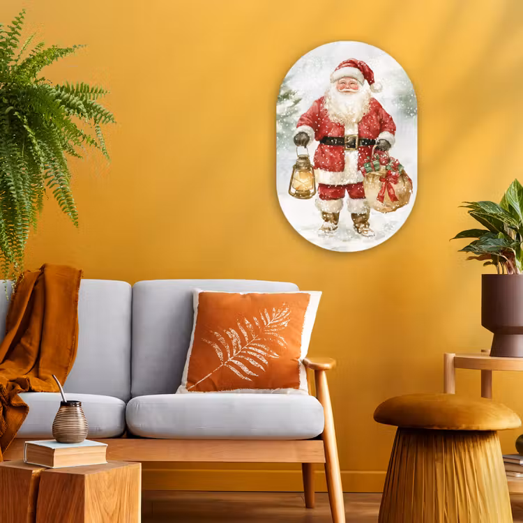 Kerstman- Winter - Sneeuw - Wit - Rood Wandcirkel Ovaal Forex klein -sfeer4