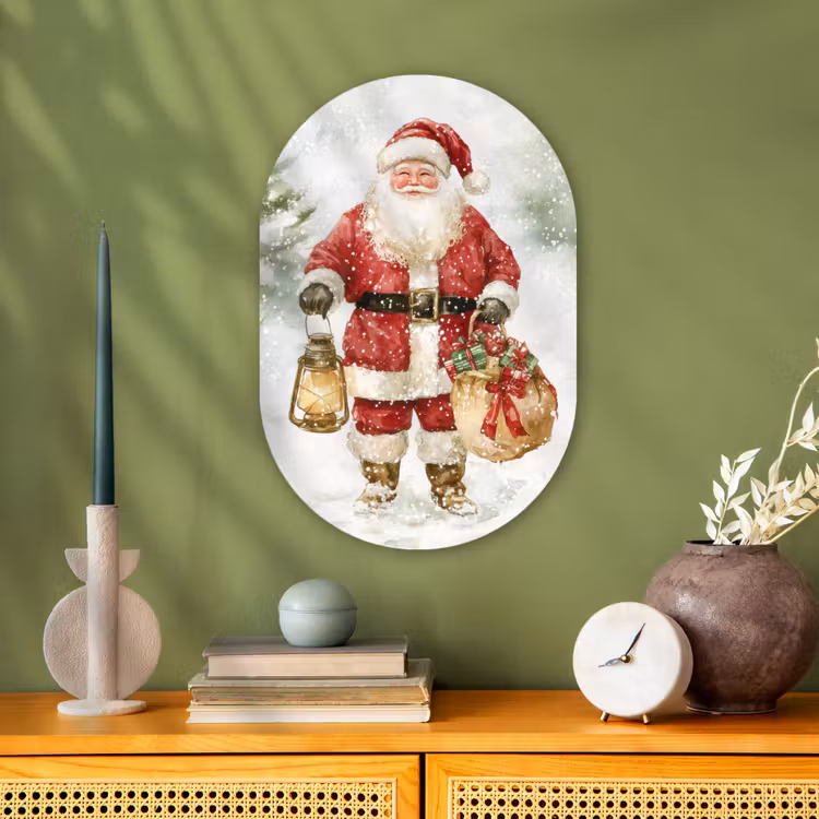 Kerstman- Winter - Sneeuw - Wit - Rood Wandcirkel Ovaal Forex klein -sfeer2