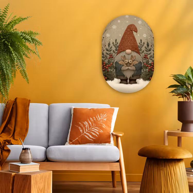 Kerstgnome - Konijntjes - Kleurrijk Wandcirkel Ovaal Forex klein -sfeer4