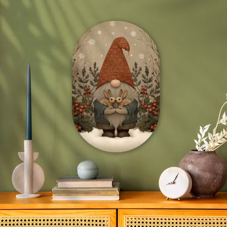 Kerstgnome - Konijntjes - Kleurrijk Wandcirkel Ovaal Forex klein -sfeer2