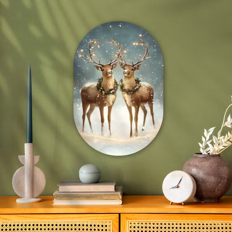 Kerstmagie - Winterwoud - Rendier Wandcirkel Ovaal Forex klein -sfeer2