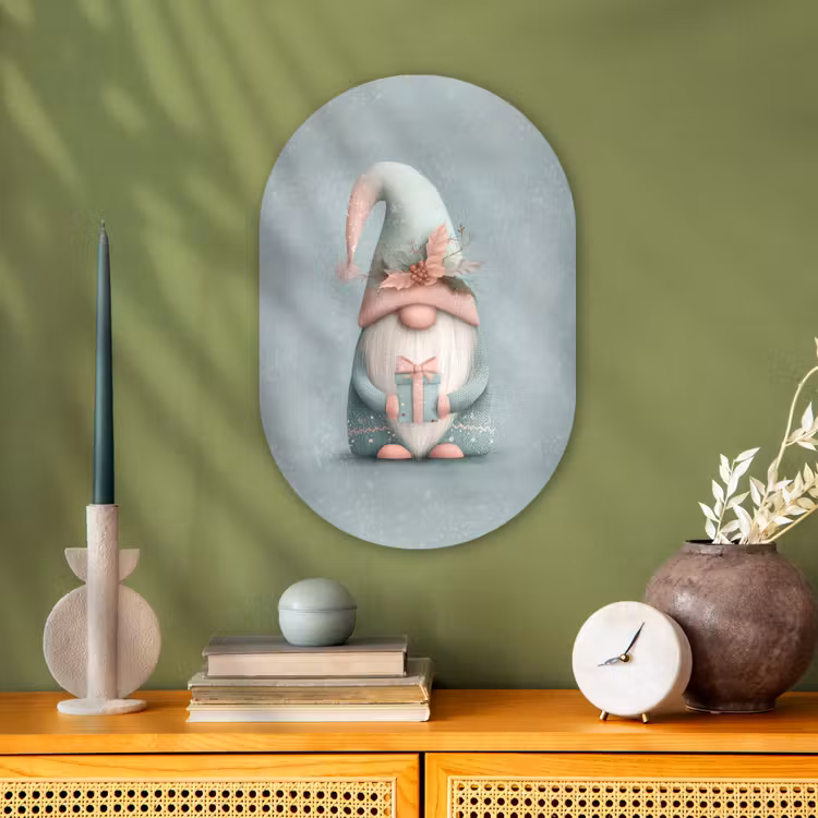 Kerstgnome - Cadeau - Groen Wandcirkel Ovaal Forex klein -sfeer2