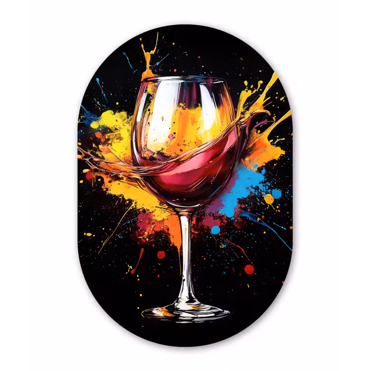 Wijn - Glas - Graffiti - Borrel - Rood - Verf Wandcirkel Ovaal Forex klein -3d
