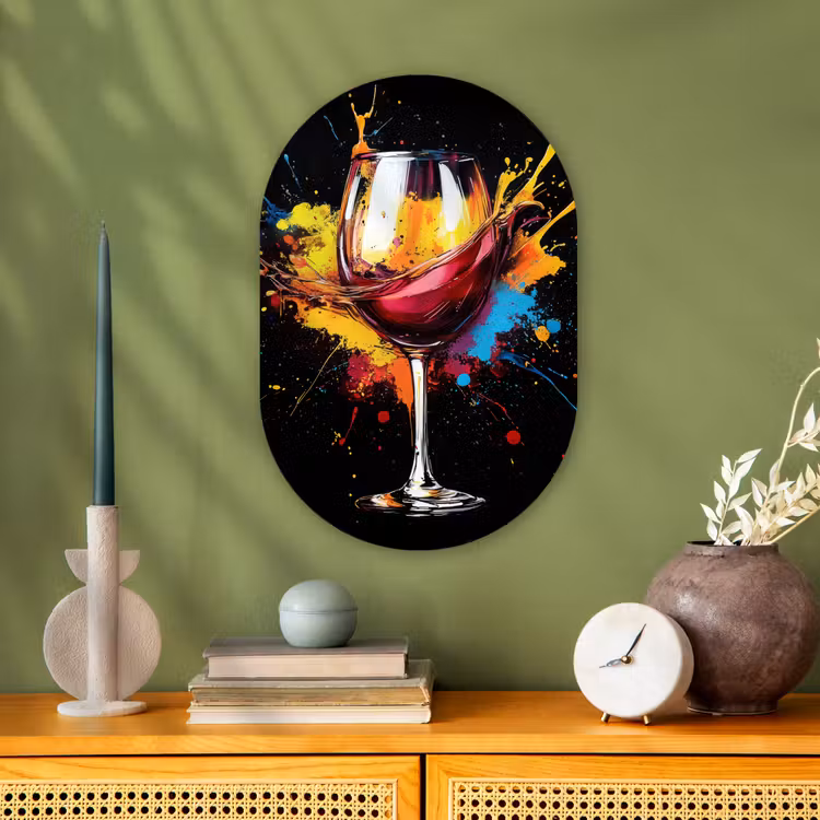 Wijn - Glas - Graffiti - Borrel - Rood - Verf Wandcirkel Ovaal Forex klein -sfeer2