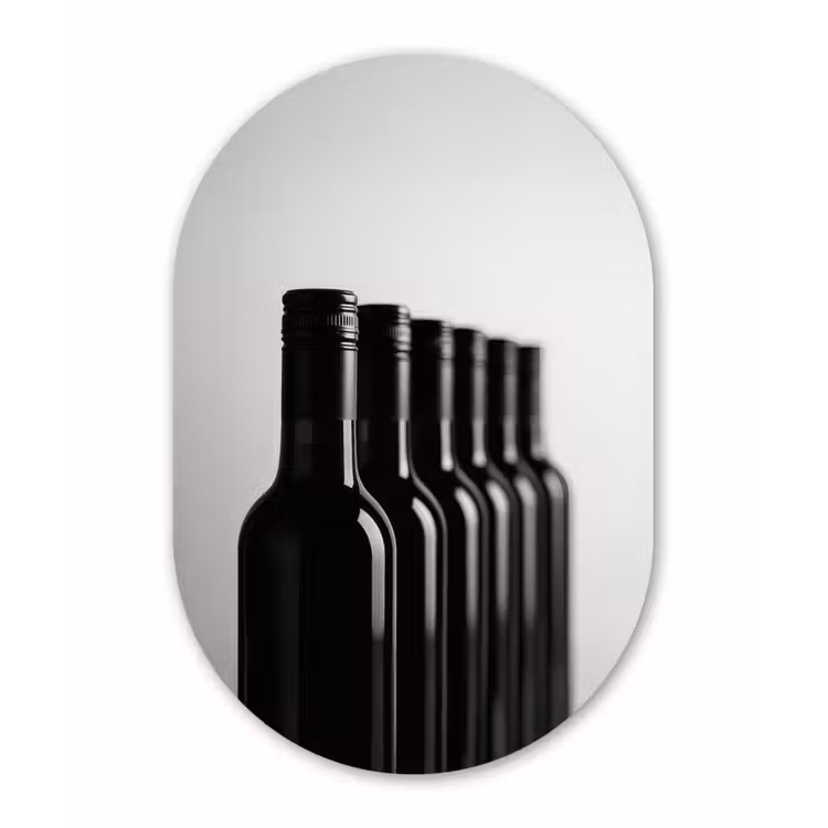 Wijnflessen - Zwart - Minimalistisch Wandcirkel Ovaal Forex klein -3d