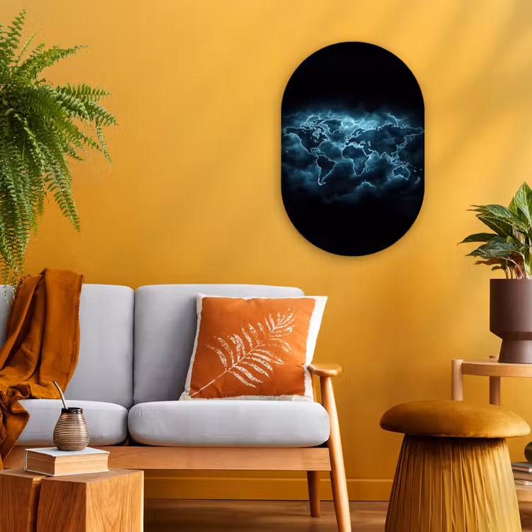 Wereldkaart - Bliksem - Blauw Wandcirkel Ovaal Forex klein -sfeer4