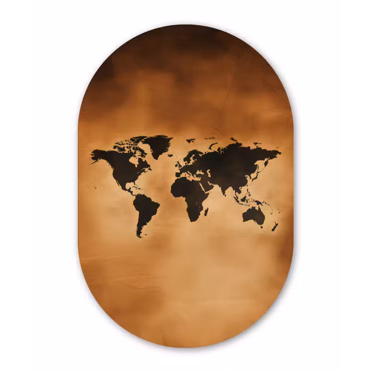Wereldkaart - Bruin - Kaart Wandcirkel Ovaal Forex klein -3d