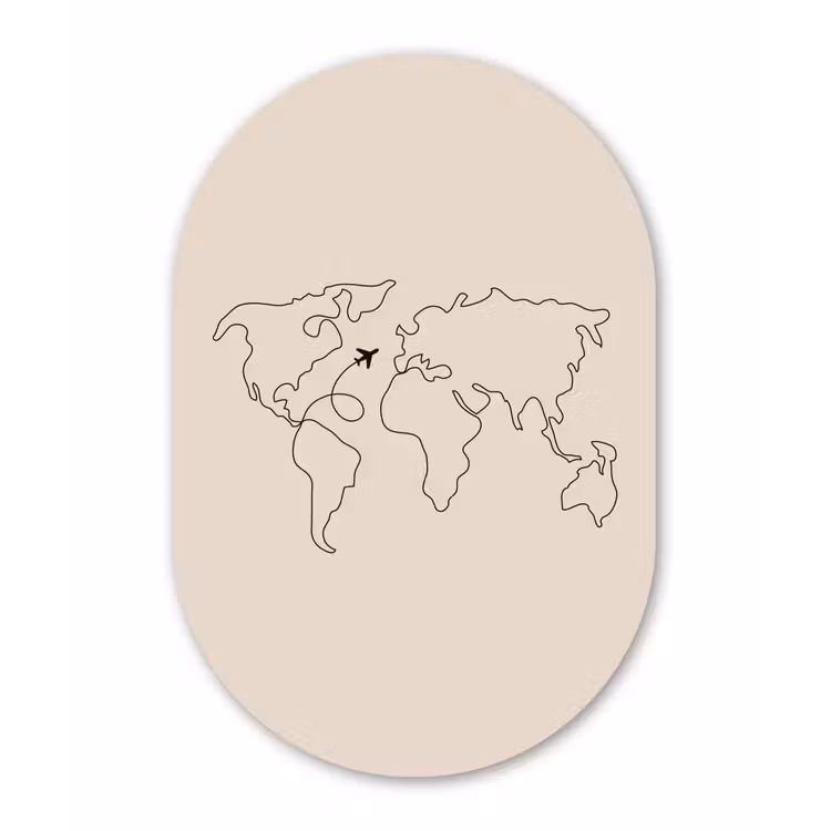 Wereldkaart - Simpel - Vliegtuig Wandcirkel Ovaal Forex klein -3d