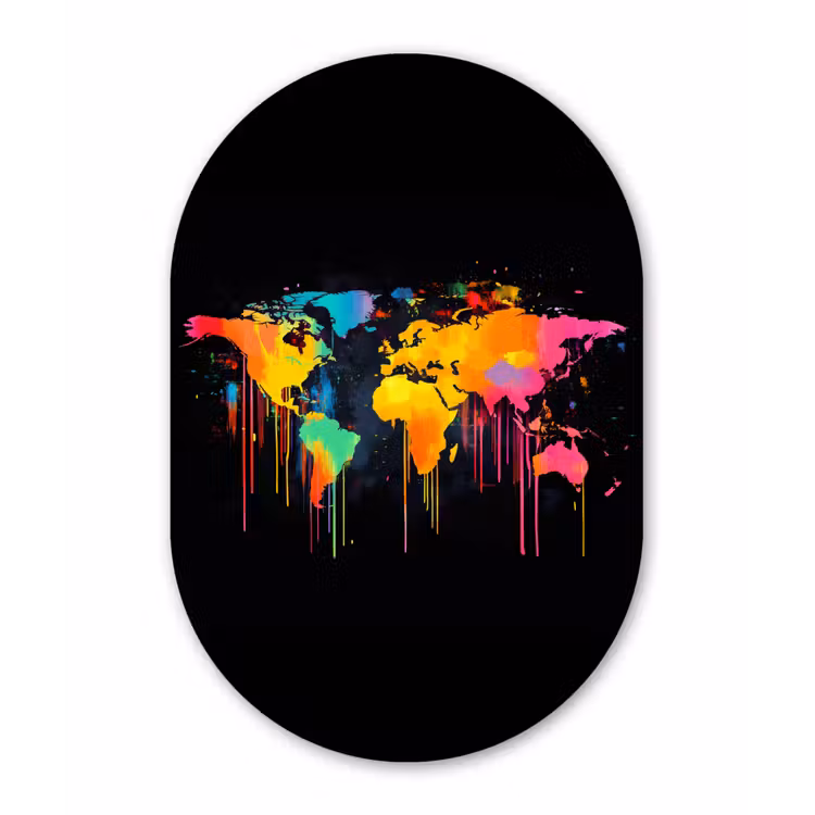 Wereldkaart - Verf - Kleurrijk - Graffiti - Wereld Wandcirkel Ovaal Forex klein -3d