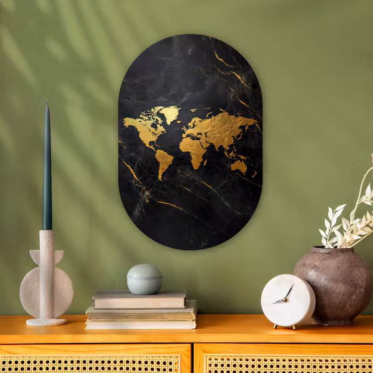 Wereldkaart - Goud - Marmer Wandcirkel Ovaal Forex klein -sfeer2