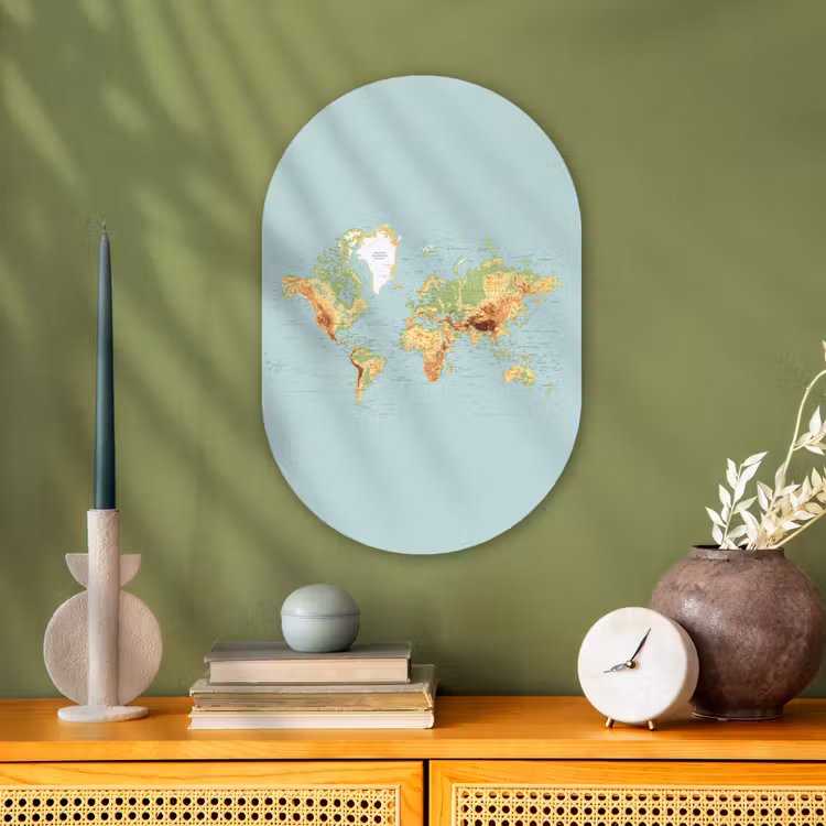 Wereldkaart - Realistisch - Blauw Wandcirkel Ovaal Forex klein -sfeer2