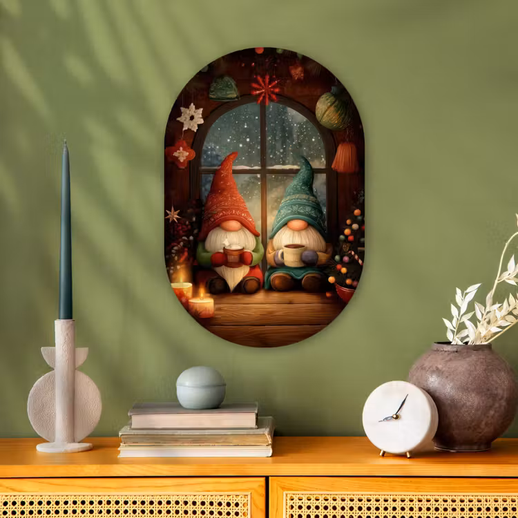 Gnooms - Kerst - Raam - Kleurrijk Wandcirkel Ovaal Forex klein -sfeer2