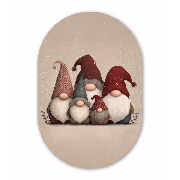 Kabouters - Kerst - Sneeuw - Puntmutsen Wandcirkel Ovaal Forex klein -3d