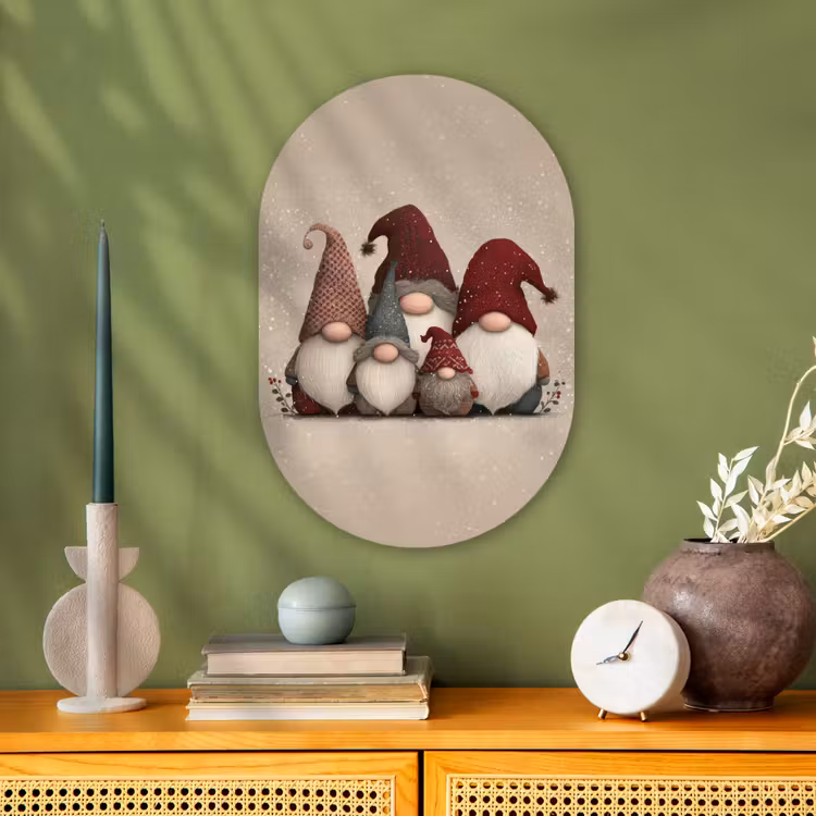 Kabouters - Kerst - Sneeuw - Puntmutsen Wandcirkel Ovaal Forex klein -sfeer2