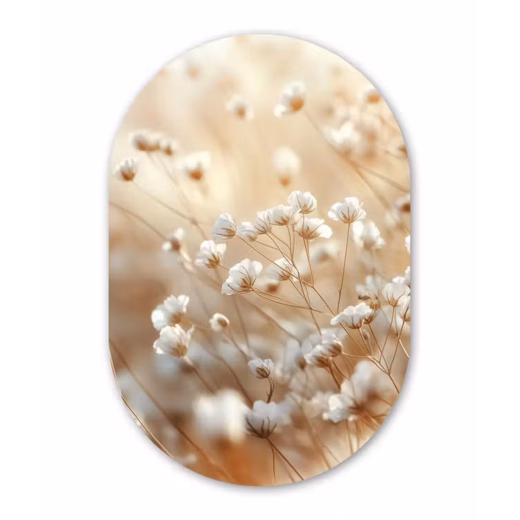 Wilde - Bloemen - Wit Wandcirkel Ovaal Forex klein -3d