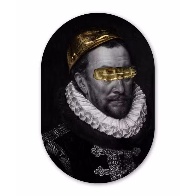 Willem van Oranje - Adriaen Thomasz - Zwart - Wit Wandcirkel Ovaal Forex klein -3d