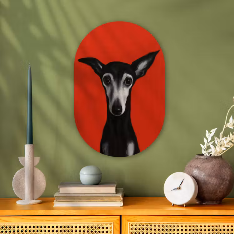 Windhond - Minimalistisch - Rood Wandcirkel Ovaal Forex klein -sfeer2
