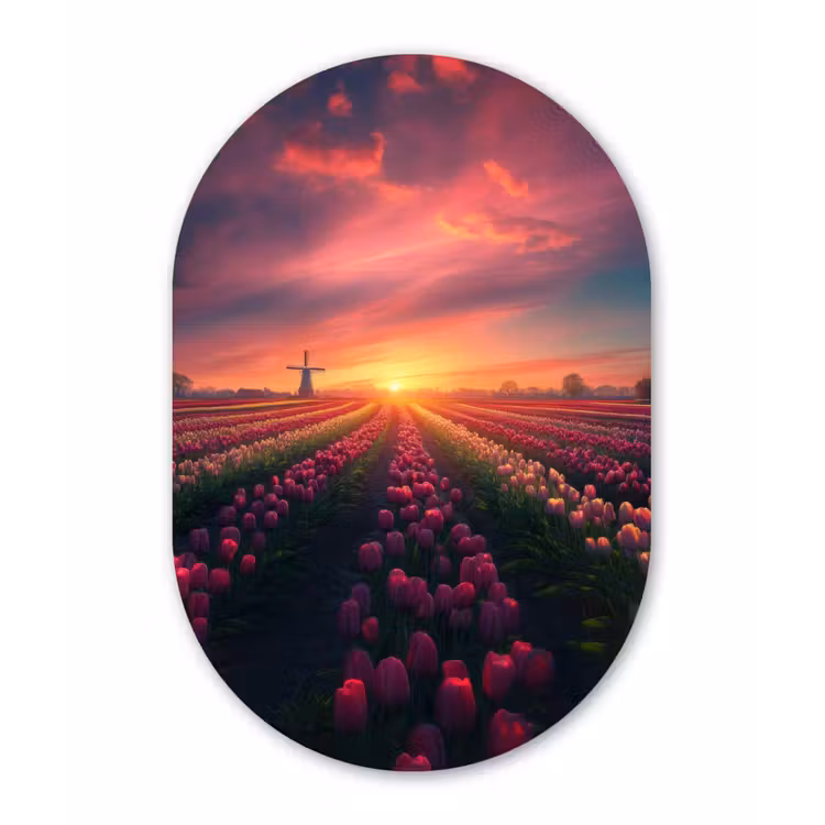 Windmolen - Zonsondergang - Landschap Wandcirkel Ovaal Forex klein -3d