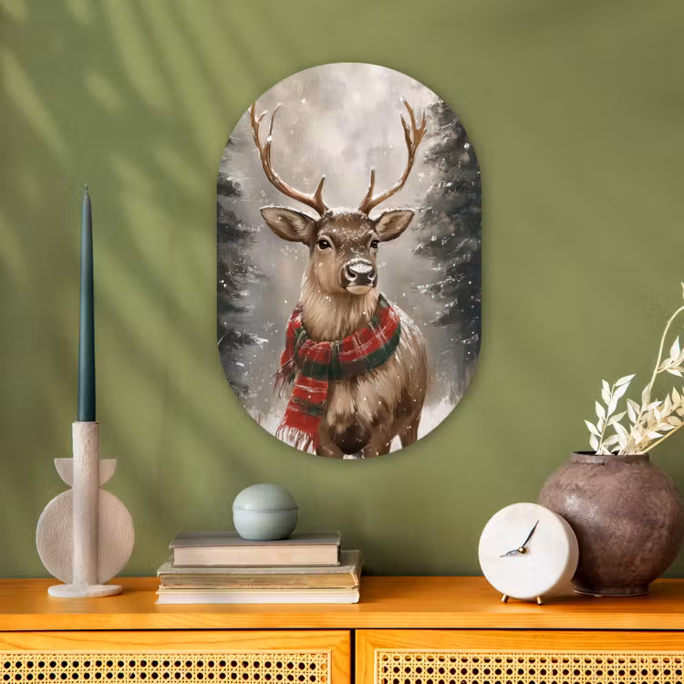 Winter - Bos - Rendier - Donker Wandcirkel Ovaal Forex klein -sfeer2
