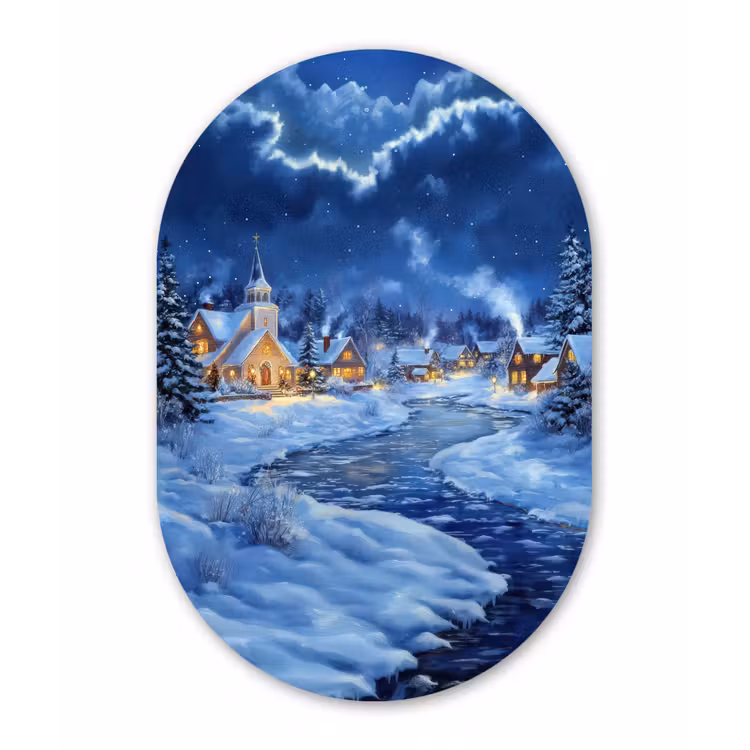 Winteravond - Kerstdorp - Donker Wandcirkel Ovaal Forex klein -3d