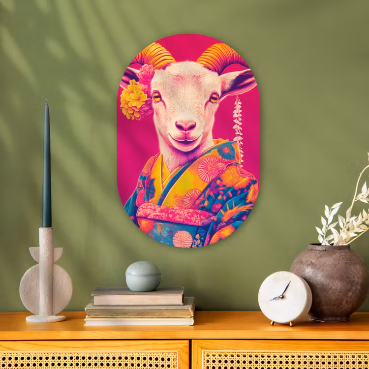 Geit - Hoorns - Kimono - Kleurrijk Wandcirkel Ovaal Forex klein -sfeer2