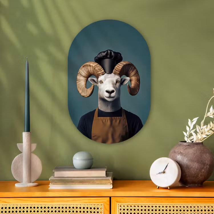 Geit - Hoorns - Kokskleding Wandcirkel Ovaal Forex klein -sfeer2