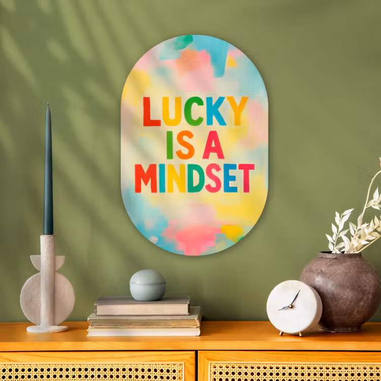 Quote - Lucky - Regenboogkleuren Wandcirkel Ovaal Forex klein -sfeer2