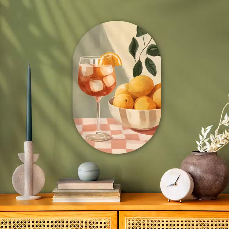 Citroenen - Glas - Tafelkleed - Geblokt Wandcirkel Ovaal Forex klein -sfeer2