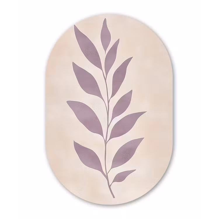 Tak - Bladeren - Minimalistisch - Beige Wandcirkel Ovaal Forex klein -3d