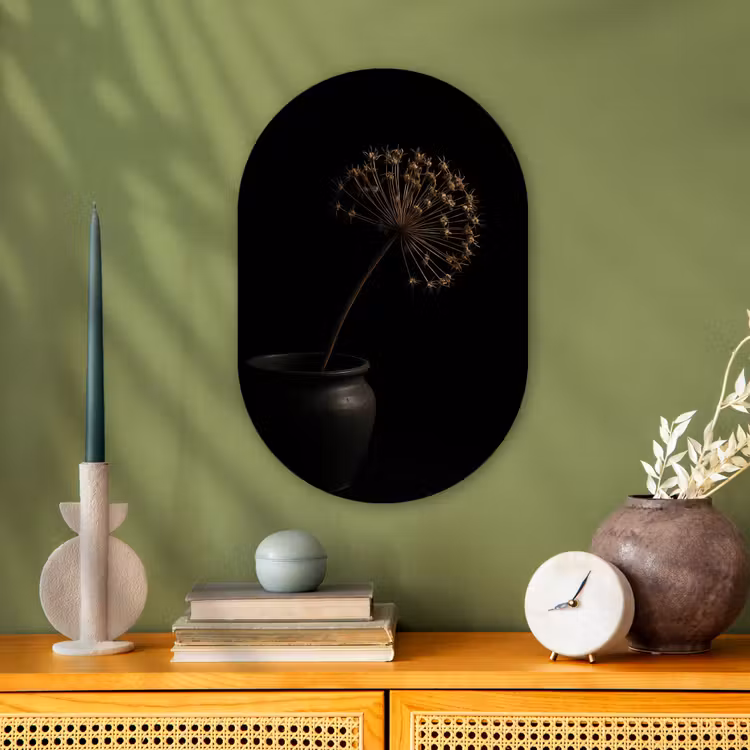 Bol - Gedroogd - Vaas - Zwart Wandcirkel Ovaal Forex klein -sfeer2
