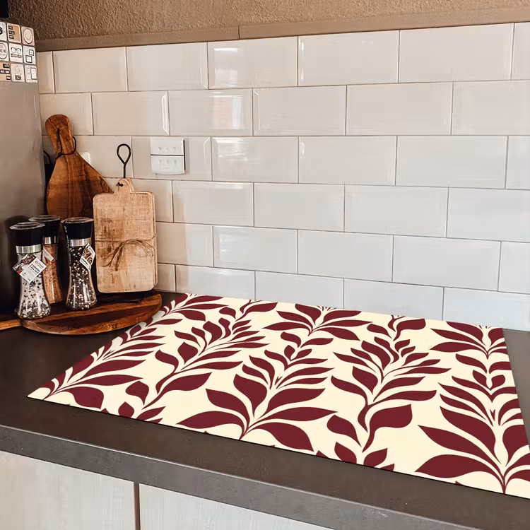 Abstract - Bladeren - Burgundy Inductie beschermer vinyl 3mm klein 276 -sfeer3