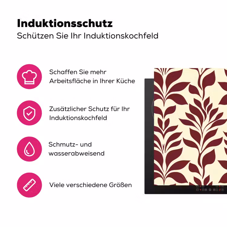 Abstract - Bladeren - Burgundy Inductie beschermer vinyl 3mm klein 276 -zzzzzzz-lf-ups