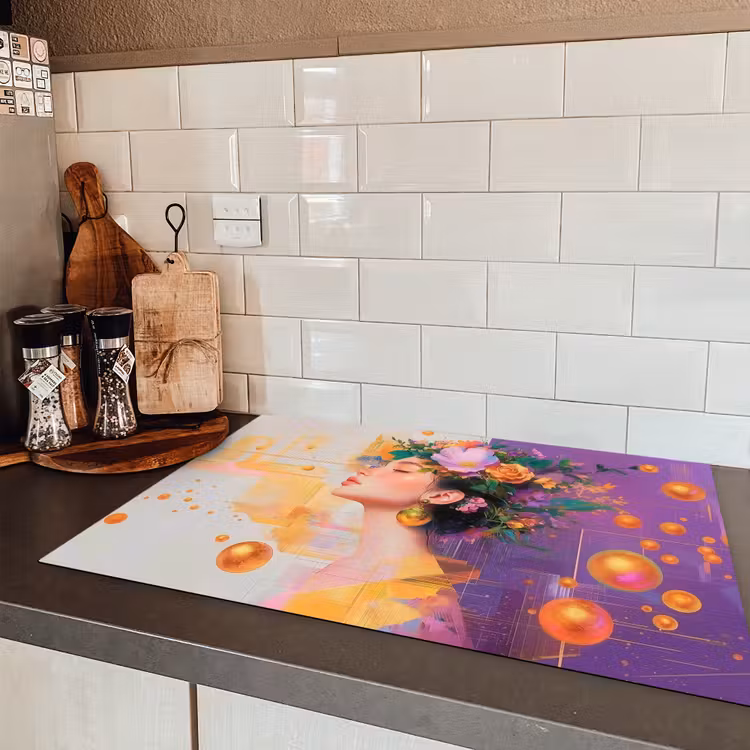 Abstract - Vrouw - Bloemenkroon - Goud Inductie beschermer vinyl 3mm klein -sfeer3