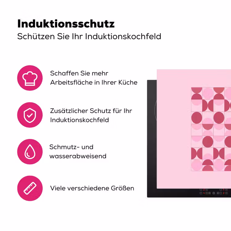 Abstract - Geometrisch - Cirkels - Roze - Modern Inductie beschermer vinyl 3mm middel -zzzzzzz-lf-ups