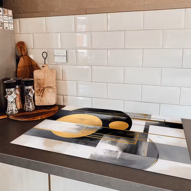 Abstract - Goud - Zilver - Vormen - Aesthetic - Modern Inductie beschermer vinyl 3mm klein -sfeer3