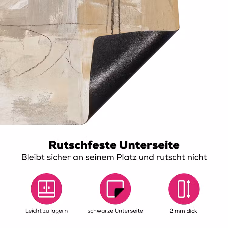 Abstract - Cirkel - Modern - Beige - Zwart - Minimalistisch Inductie beschermer vinyl 3mm klein -zzzzzzz-lf-onderkant