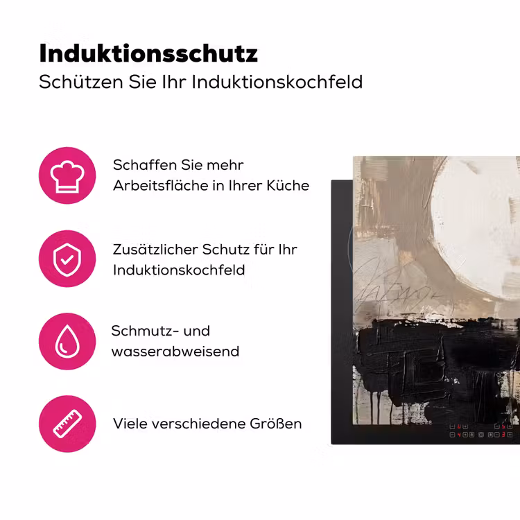 Abstract - Cirkel - Modern - Beige - Zwart - Minimalistisch Inductie beschermer vinyl 3mm klein -zzzzzzz-lf-ups
