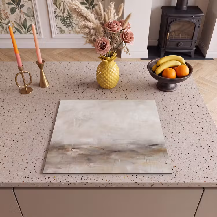 Abstrakt - Landschap - Modern - Beige - Kunst Inductie beschermer vinyl 3mm middel -sfeer3