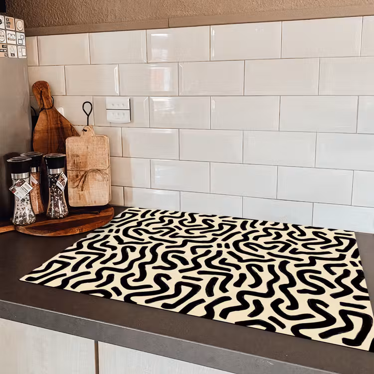 Abstract - Lijnen - Zwart Inductie beschermer vinyl 3mm klein 276 -sfeer3
