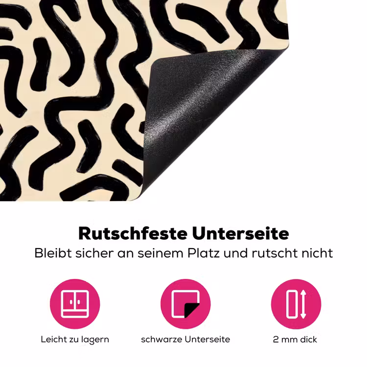 Abstract - Lijnen - Zwart Inductie beschermer vinyl 3mm klein 276 -zzzzzzz-lf-onderkant