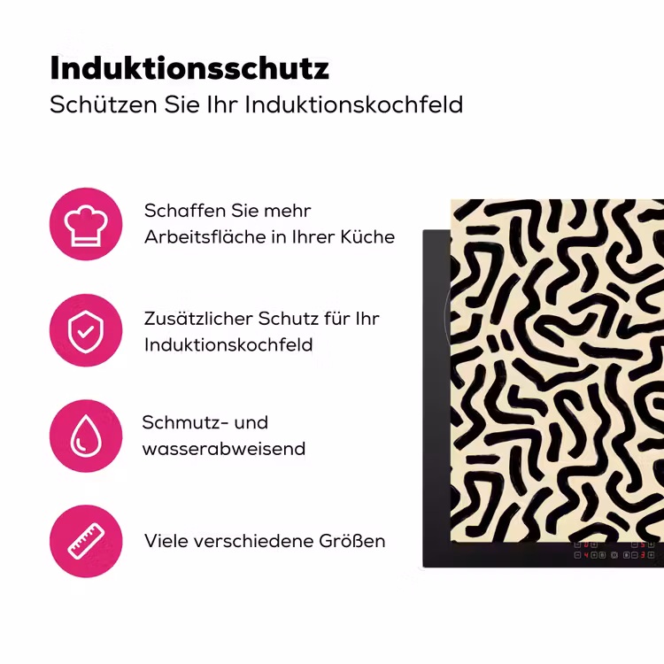 Abstract - Lijnen - Zwart Inductie beschermer vinyl 3mm klein 276 -zzzzzzz-lf-ups