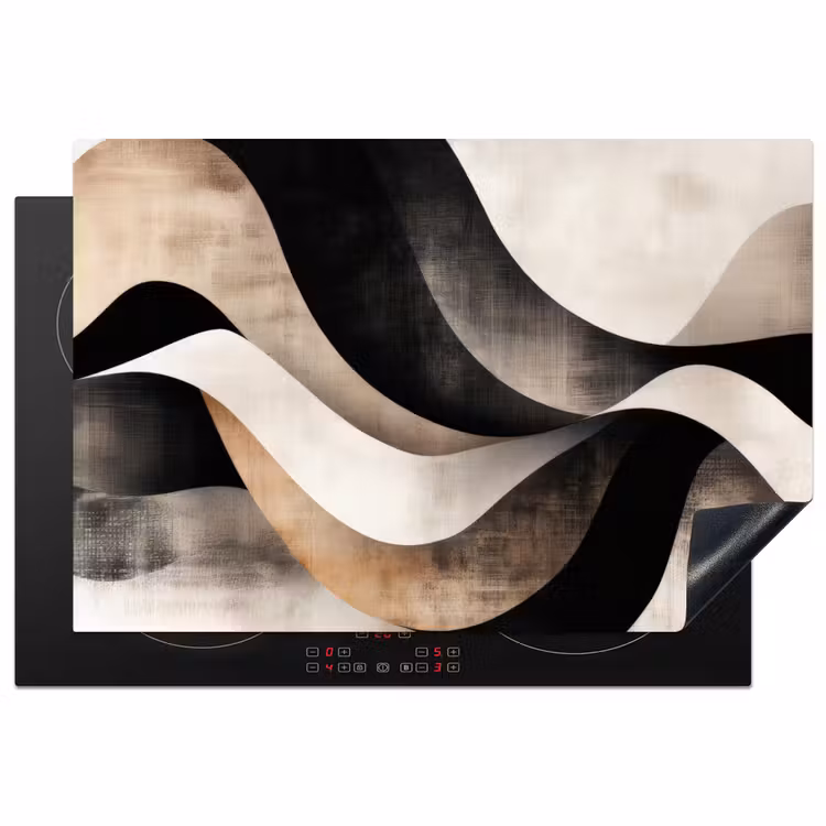 Abstract - Golven - Zwart - Verweerd Inductie beschermer vinyl 3mm klein -3d