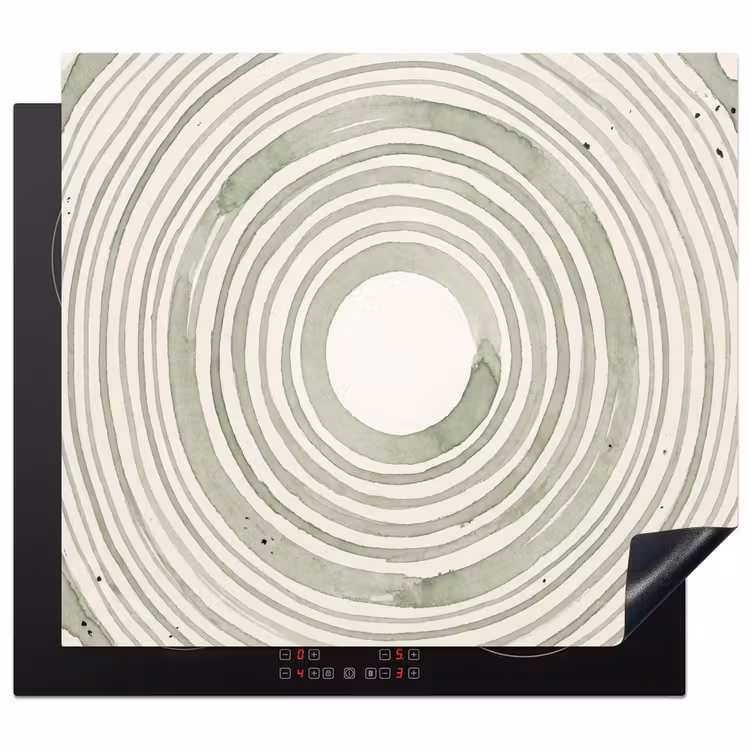 Abstractie - Cirkels - Waterverf - Groen - Modern Inductie beschermer vinyl 3mm middel -3d